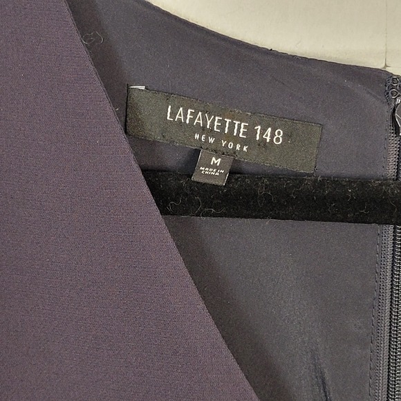 Lafayette 148 Sz M Kenna Finesse Dress‎ Navy Blue Tie Sleeve Career Minimalist - Picture 3 of 6